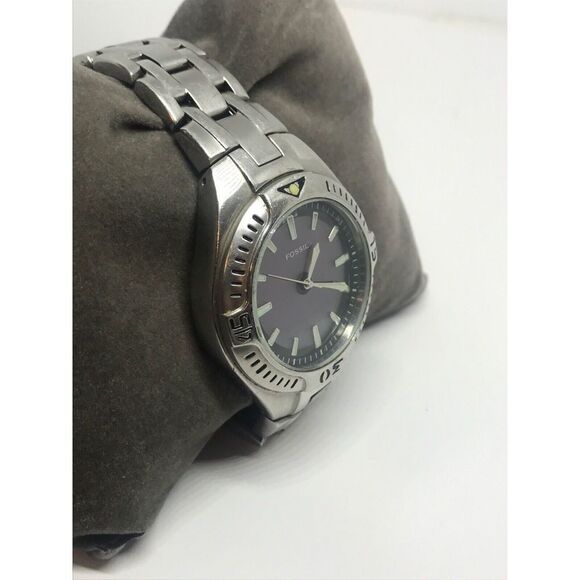 Fossil Ma3539 Unisex Silver Stainless Steel Analog Black Dial Quartz Watch No46 - Picture 4 of 8